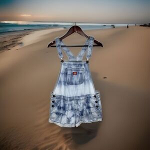 Dickies Overalls Shorts Women’s Size Large Denim Cuffed Medium Tie Dye Wash